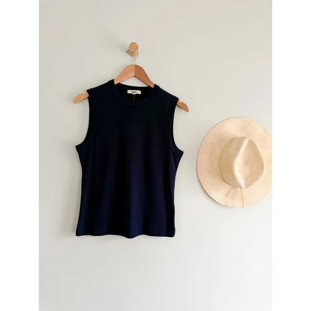 Madewell | NWT 90s Crewneck Tank Midnight Navy Compact Cotton | Sz XS - Picture 2 of 7